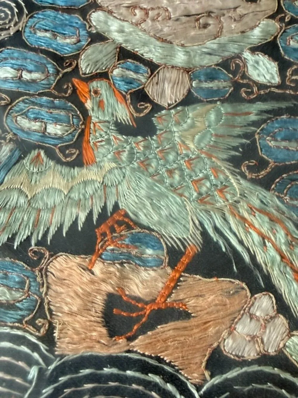 Chinese Embroidered Silk Rank Badge Buzi Framed Antique Vintage Wall Art Square